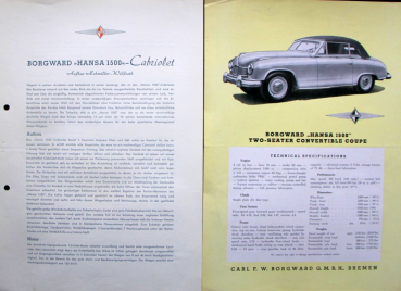 Borgward Hansa Hebmueller 1500 Sport Convertible 1953 Carbrochure (4103)